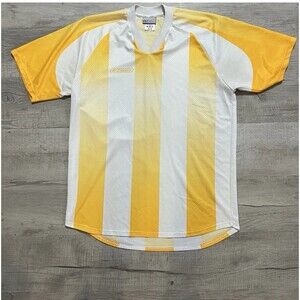 Vintage Reebok Soccer Jersey XL Made in Italy Yellow White Stripe Football Shirt